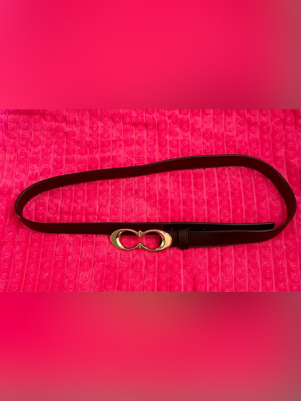Coach Black Leather Belt with Gold Double Ring Buckle